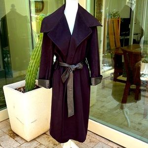 BRIONI Cashmere + Leather Trim Winter Coat